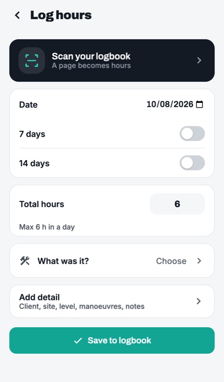 Log hours screen