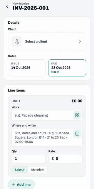 Creating and sending an invoice in Cowstail