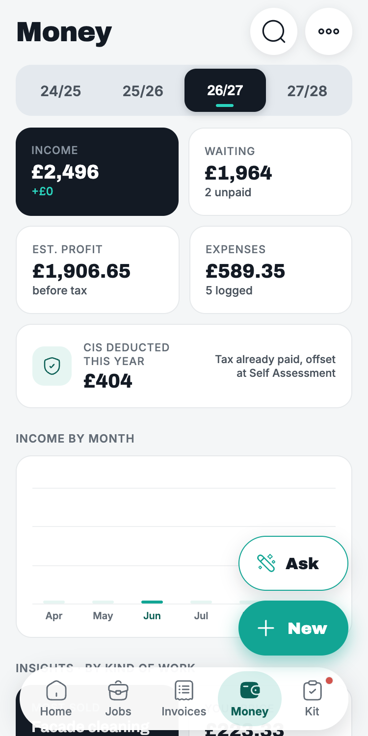The Money tab in Cowstail